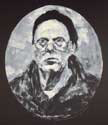 Self Portrait, monotype by Daniel Leary, oval, 2022